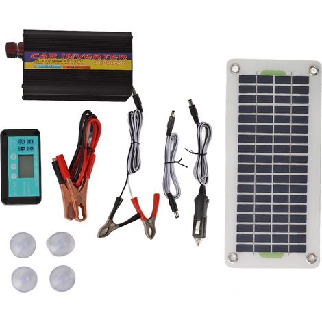 Panneaux solaires en silicium polycristallin 30 W avec contrôleur de charge MPPT et onduleur 1000 W (DC 12 V vers AC 220 V). (1/5)