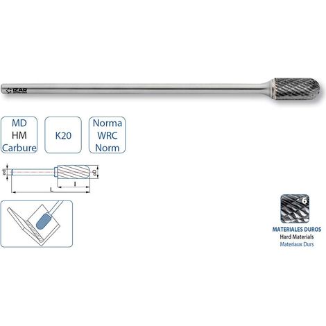 Fresa 09,60X06,00 mm Dent.6 Rotativa Metal Duro Tipo C Radial Larga -9231- IZAR (1/2)