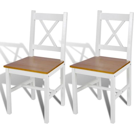 Conjunto de 2 sillas de cocina comedor de diseño clásico madera de pino blanco CDS020167