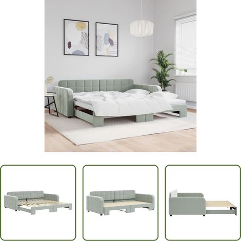 Schlafsofa - Tagesbett Ausziehbar Hellgrau 100x200 cm Samt (1/5)