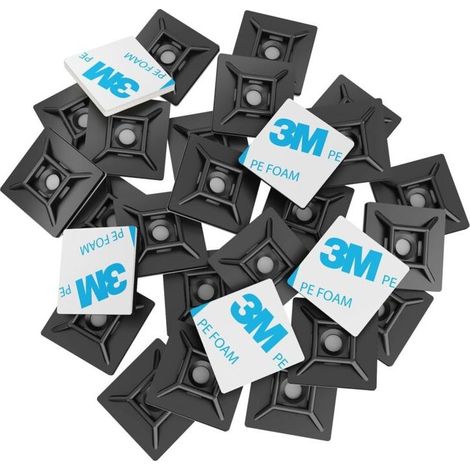 100 selbstklebende Kabelbinderbasen, 28 mm x 28 mm, schwarz, Kabelbinder, Kunststoff-Kabelbinderhalterung, Kabelbinderbasis (1/5)