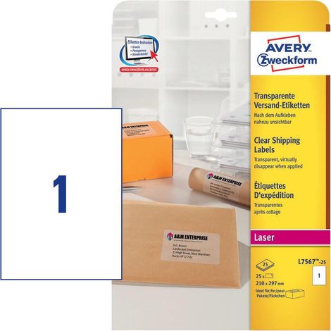 Avery L7567-25 etichetta autoadesiva Rettangolo con angoli arrotondati Permanente Trasparente 25 pz (1/4)