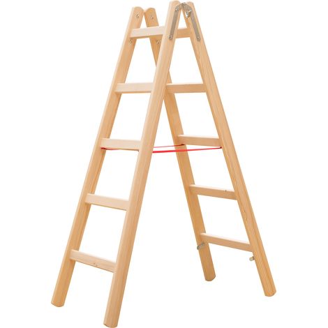 Hymer Sprossenstehleiter, Holz, beidseitig begehbar, 2 x 5 Sprossen, Gesamtbreite 503 mm (1/5)