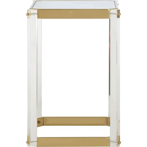 Interiors by Premier Reflective Gold Finish Frame Side Table With Mirrored Top, Contemporary Clear Acrylic Frame Bedside Table (1/5)