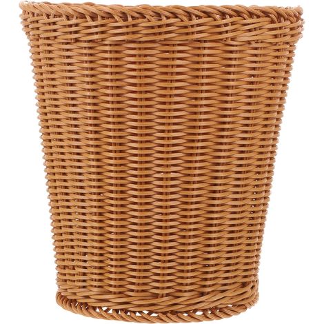 Corbeille à Papier Tressée Marron, Panier de Bureau Rustique en Plastique (1/5)