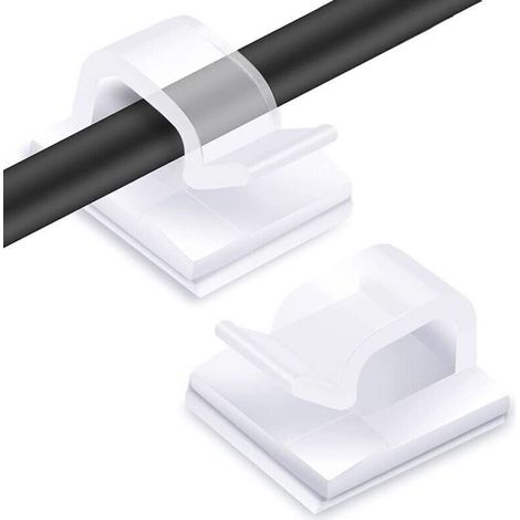 60 Pièces Clips Câbles, RYCHUI Attache Cable Adhesif Rangement de Accroche Cable Fixation Auto Collant, Cavalier Cable Electrique pour Gestion des câbles, Transparent (1/4)
