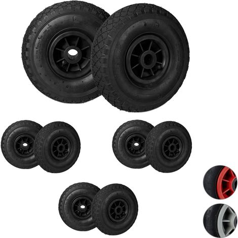 8 x Sackkarrenrad, 3.00-4, luftbereift, Ersatzrad mit Kunststofffelge, 260x85mm, Ø Achse 25mm, Komplettrad, schwarz