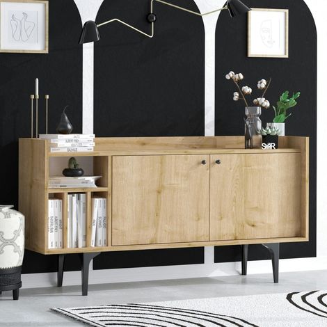 Buffet moderne 2 portes avec niches rangement - effet chêne JENA (1/5)