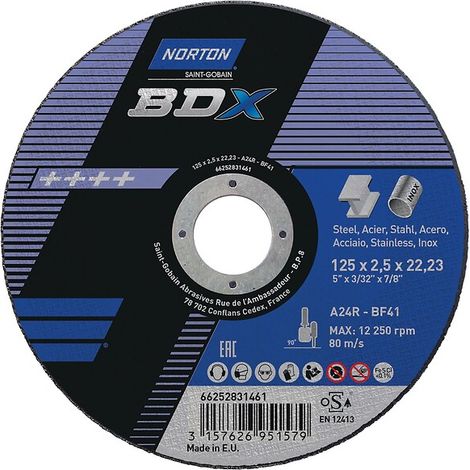 Disque à tronçonner BDX acier/inox ultra-mince Norton - 230 - 2,5 - 22,23 - 41-plat