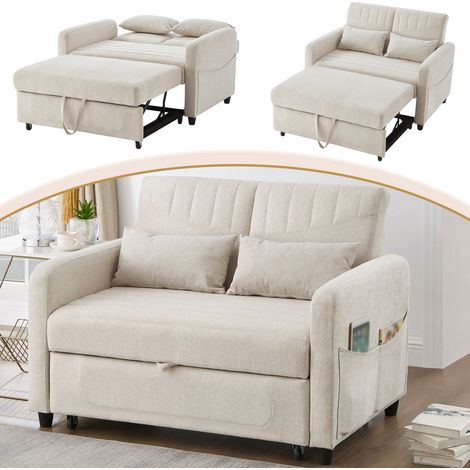 Divano letto a 2 posti - Divano letto 114x77x82,5 cm - schienale regolabile in 3 posizioni - stile contemporaneo - cotone e lino - Beige