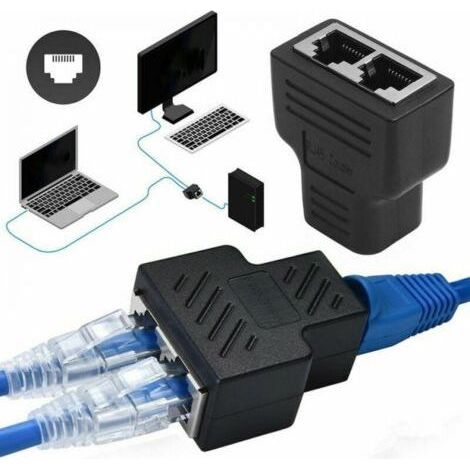 Rj45 1 to 2 Port Female to Female Splitter Adapter, Internet Extension Network Connector, Supports Cat5 Cat5e Cat6 Cat6e Cat7 Ethernet Cable, Black (1/4)
