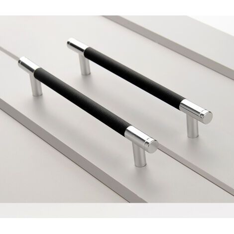 2 pieces of black and silver aluminum alloy handles with 96mm hole spacing, suitable for desks, drawers and cabinets (1/5)