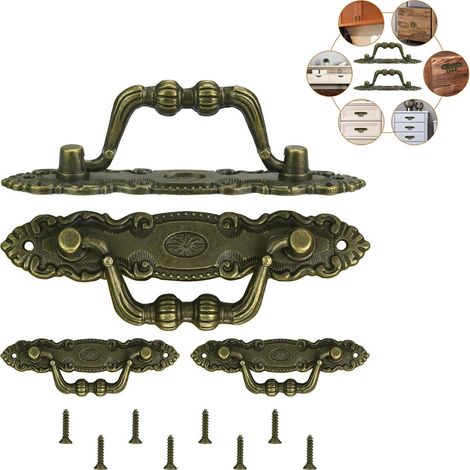 Lot de 4 poignées vintage en bronze classique pour meubles en alliage de zinc avec 8 vis M2. (1/5)