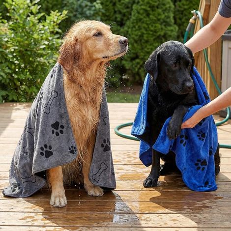 Lot de 2 grandes serviettes en microfibre pour le séchage, serviettes de toilettage absorbantes pour le bain, la douche, la plage, 60 x 100 cm, séchage rapide pour chiens, chats, animaux domestiques (1/5)