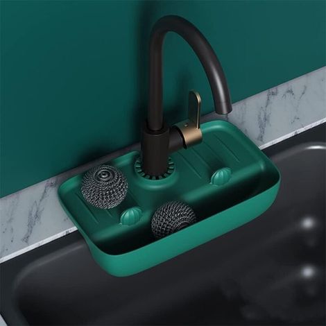 Silikon-Trockenmatte mit Wasserhahngriff und Schwammhalter, Schwammhalter für die Küchenspüle, Trockenmatte für Küchen- und Badezimmerarbeitsplatten (grün)