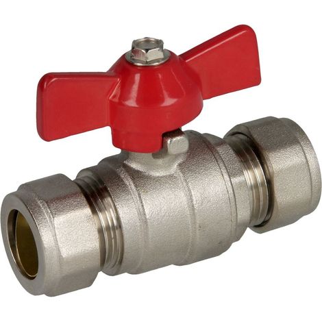 Robinet à bille en laiton avec raccord de serrage des deux côtés diamètre 15 mm
