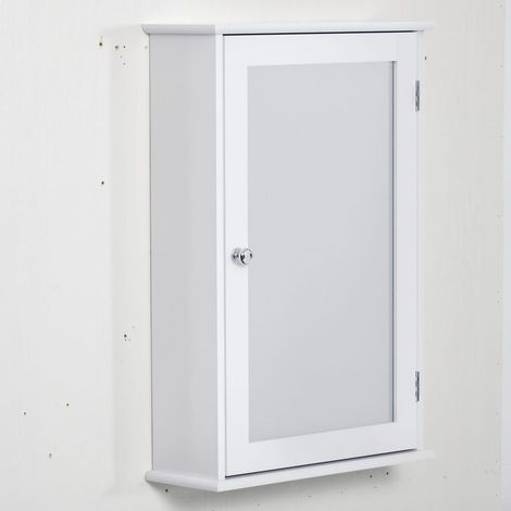 Armoire Murale de Salle de Bain avec Miroir - Armoire à Glace - Placard de Rangement Toilettes - 1 Porte, 2 étagères - Verre MDF Blanc (1/5)