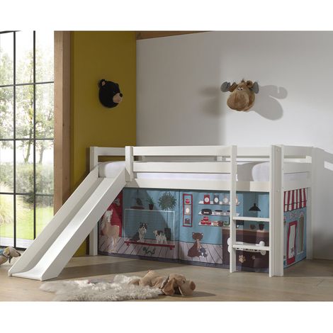 Cama de media altura 90x200 con tobogán, somier y funda Pet Shop Vipack Pino Blanco (1/4)