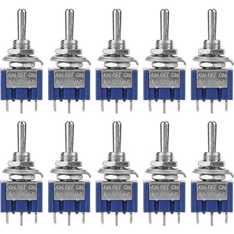 Set di 10 mini interruttori a levetta da 6 A 125 V CA, 3 posizioni, 3 pin, mini interruttore a levetta SPDT, diametro della testa del pulsante 6 mm - Crezuo