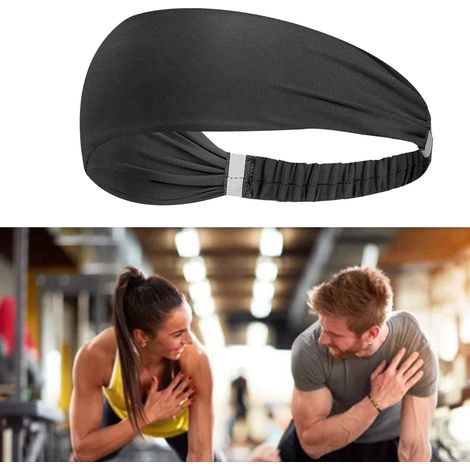 Bandeau de sport unisexe, séchage rapide, élastique, doux et confortable, design large, noir. (1/5)