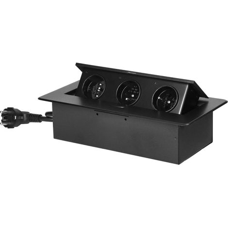 Orno Einbausteckdose schwarz 3 Steckdosen 3680W Kabel 1,5 m