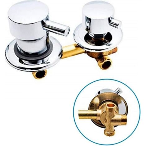 Wall-mounted brass shower faucet with water outlet, hot and cold water mixer, chrome-plated brass, screw-on or pipe-on (1/5)
