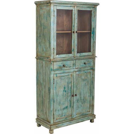 Vitrina de madera artesanal turquesa 85x40x180h cm (1/5)