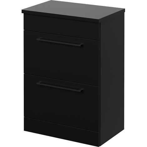 Napoli 390 Matt Black 600mm 2 Drawer Vanity Unit for Countertop Basins - 600mm - Matt Black 320mm Handle