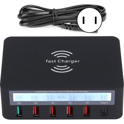 6-Port-Schnellladestation mit USB-Anschluss – Intelligentes Ladegerät für mehrere Geräte (100–240 V) – Schwarzer US-Stecker