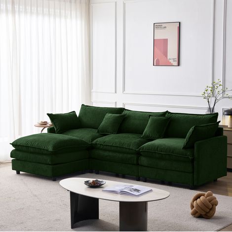 Sofá esquinero modular de chenilla verde 267x154x85 cm, 3 plazas – MEUBLIV (1/5)