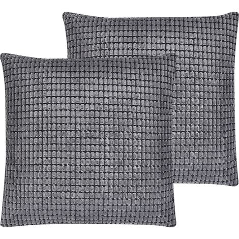 Conjunto de 2 cojines decorativos terciopelo gris patrón geométrico 45 x 45 cm fundas extraíbles cierre de cremallera Aspidistra (1/5)