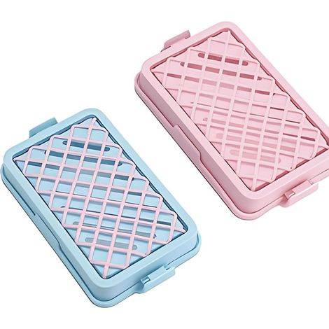 Lot de 2 porte-savons de voyage (rose et bleu) avec couche de drainage, pour la salle de bain, le camping, la salle de sport, les voyages. (1/5)