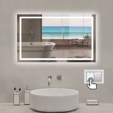 Badspiegel mit LED-Beleuchtung Energiesparend Lichtspiegel Kaltweiß Badezimmer Wandspiegel Beschlagfrei Wandschalter 140 x 80 cm (1/5)