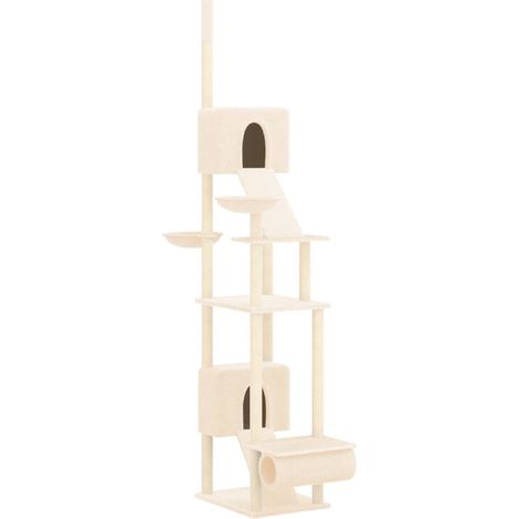 Tiragraffi per gatti mobile torre da arrampicata giocattolo tiragraffi piattaforma da arrampicata dal pavimento al soffitto 277-303 cm crema 020022755