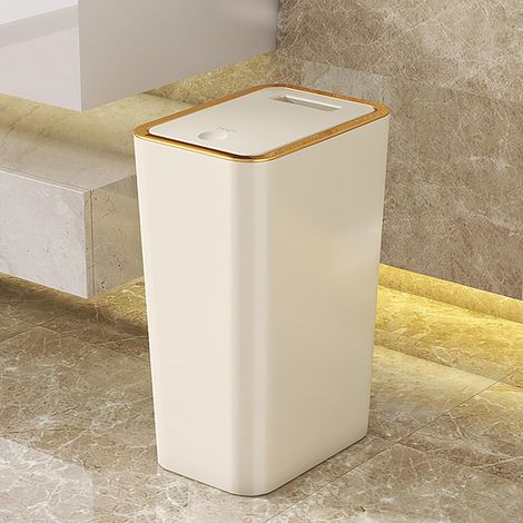 Poubelle TuseRxln 15L avec couvercle couleur crème - Poubelle haute et moderne d'une capacité de 15 litres - Élégante et spacieuse, idéale pour la cuisine ou les toilettes (1/5)