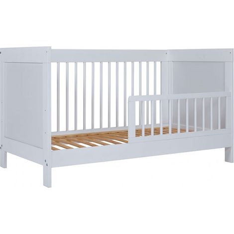 Lit pour enfant à Barreaux en bois avec Sommier à Lattes Réglable, coloris blanc - Longueur 143 x Profondeur 74,6 x Hauteur 80 cm (1/5)