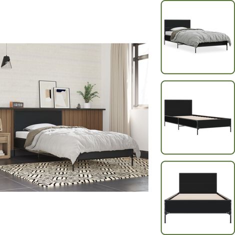 Bettgestell Schwarz 75x190 cm Holzwerkstoff und Metall - Bettesrahmen - Doppelbett - Holzbettrahmen - Schwarzes Bett - Lattenrost (1/5)