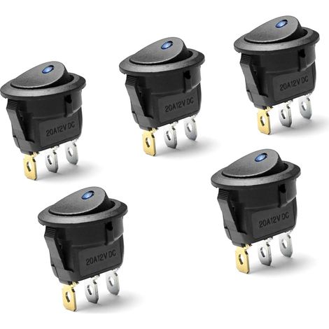 Interruptor basculante redondo Crediri de 5 piezas, CC 20 A, 12 V, para coche y barco con LED azul (1/4)