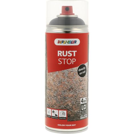 PEINTURE ANTIROUILLE NOIR SATINE 4 EN 1 RUST STOP 400ML DUPLI COLOR