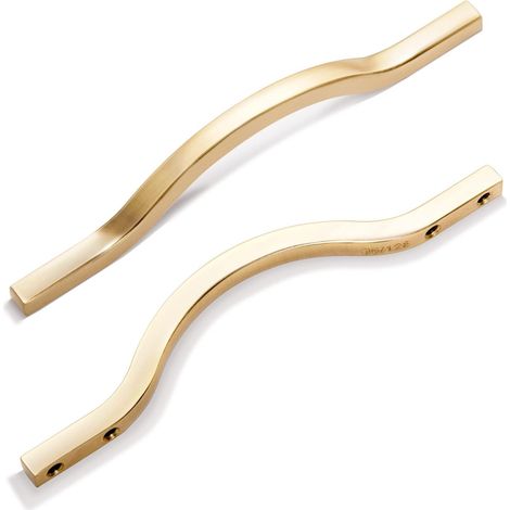 Poignées de meuble profil bas en laiton brossé, entraxe double (3,8''/5''), en alliage de zinc — Pour tiroirs, placards et armoires — Lot de 6 (1/5)