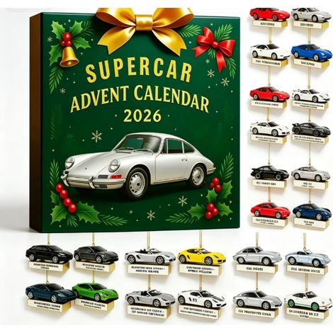 Calendrier de l'Avent 2026 thème supercars, 24 décorations suspendues miniatures de voitures de sport, ornements pour sapin de Noël (1/5)
