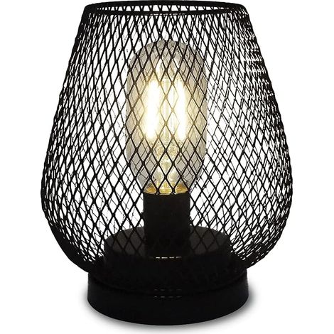 Lampe De Chevet En Forme De Cage Pile En MéTal Table Lampes Sans Fil Avec Led Style Ampoule Edison Pour Chambre à Coucher, FêTe, Salle à Manger, Bureau (Blanche)