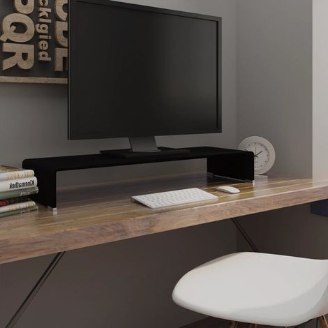 Meuble TV Support pour moniteur Banc TV 90 x 30 x 13 cm Verre Noir 38393 (1/5)
