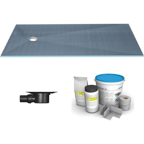 Wedi – Receveur de douche à carreler 180 x 90 cm – Écoulement excentré – Bonde horizontale incluse – Kit d'étanchéité – Installation facile