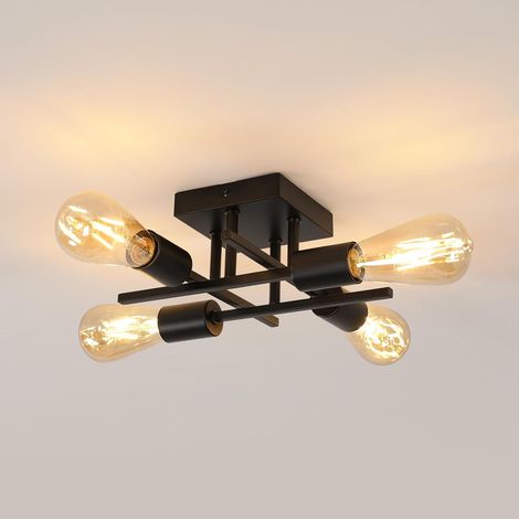 GOECO Vintage Ceiling Light, Modern Industrial Sputnik Chandelier 4 Lights E27 Base Metal Black Retro Ceiling Lamp for Bedroom, Living Room, Dining Room, Kitchen (1/5)