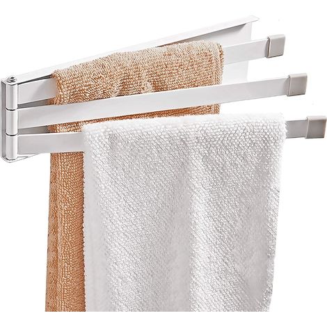 Porte-serviette rotatif 180° avec 3 barres – Acier résistant à l'eau – Installation sans perçage – Dimensions 24x6cm, blanc (1/5)