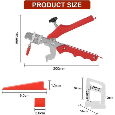 Système de Nivellement Carrelage, Kit de Nivellement pour Carrelage 1 Pince, 300 2mm Clips, 100 pièces Cales réutilisables Ensemble, Kit de Niveleur Carrelage pour Les Professionnels (1/4)