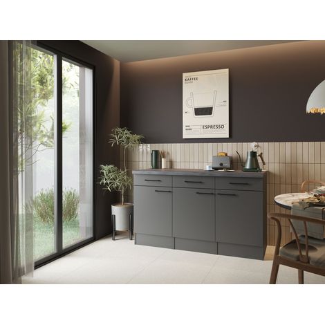 Sideboard Küchenschrank Schublade 150 cm Grau Matt Oliver Respekta