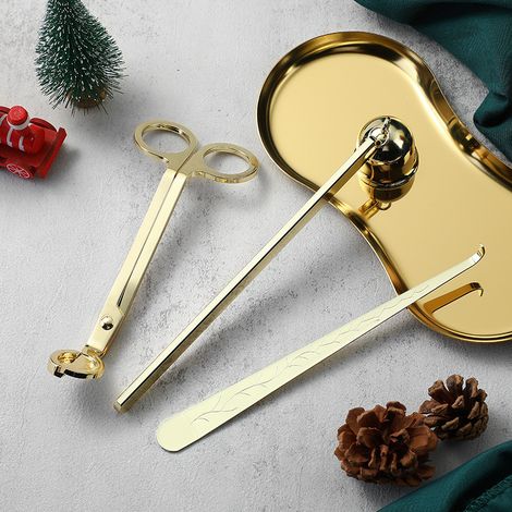 Set 4 in 1 per la creazione di candele: taglia stoppini, strumento per immersione nella cera, tagliacandele e vassoio (oro).
