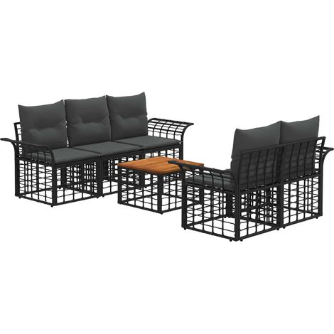 Conjunto de sofás de exterior 6 uds. Negro y Gris oscuro vidaXL (1/5)